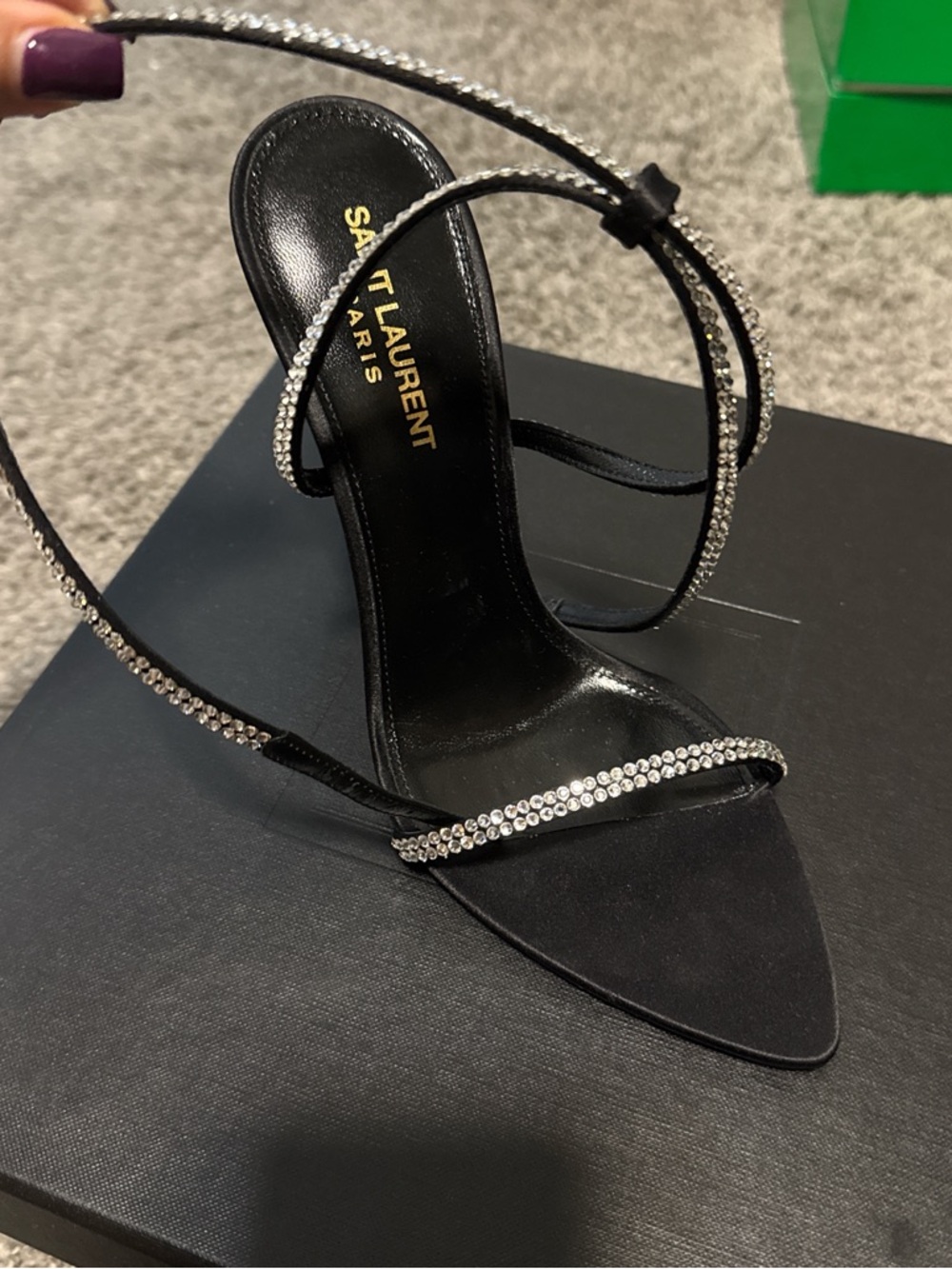 Saint Laurent Black Crystal-Embellished Stiletto Sandals